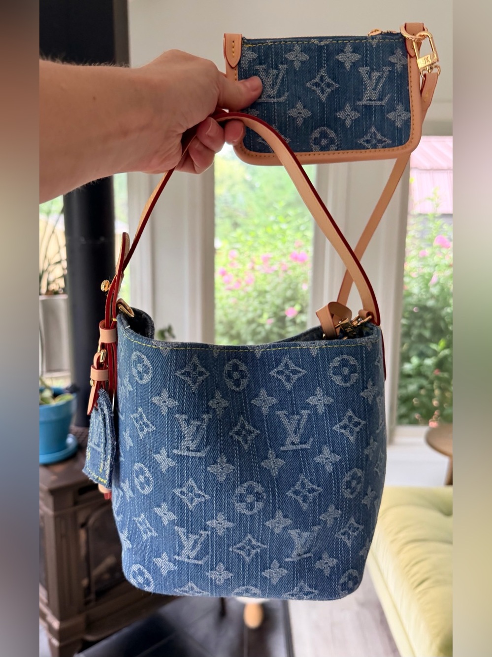 FULL SET Source Unknown Louis Vuitton Blue Denim All In One BB Bucket Bag/Pouch - Picture 2 of 16